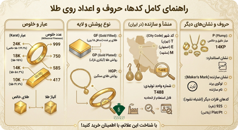 راهنمای کامل معنی کد ها و حروف حک شده روی طلا