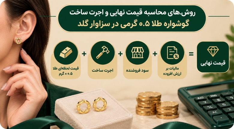 قیمت نهایی و اجرت ساخت گوشواره نیم گرمی