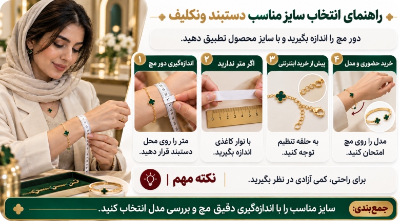 راهنمای انتخاب سایز مناسب دستبند ونکلیف